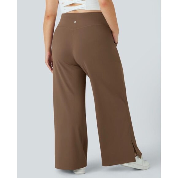 Halara Crossover Pocket Split Hem Yoga Pants Plus Sz 3X Black Wide Leg Yoga Pant - Picture 2 of 7